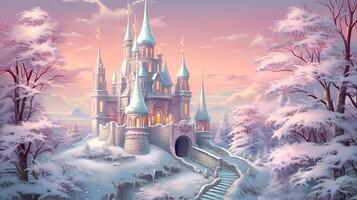 AI generated painting of winter castle photo