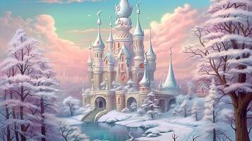 AI generated painting of winter castle photo