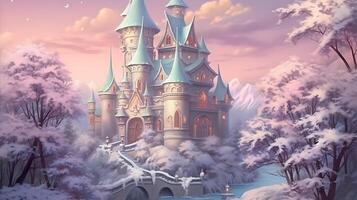 AI generated painting of winter castle photo