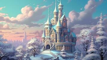 AI generated painting of winter castle photo