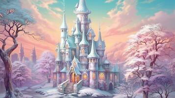 AI generated painting of winter castle photo