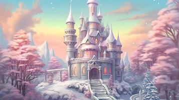 AI generated painting of winter castle photo