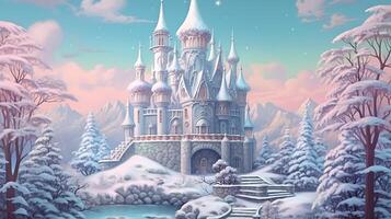 AI generated painting of winter castle photo