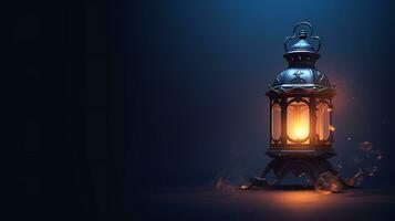 AI generated Islamic lantern with a lit candle religion background photo