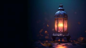 AI generated Islamic lantern with a lit candle religion background photo