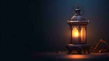 AI generated Islamic lantern with a lit candle religion background photo