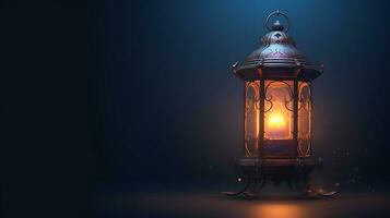 AI generated Islamic lantern with a lit candle religion background photo
