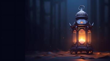 AI generated Islamic lantern with a lit candle religion background photo