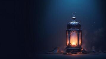 AI generated Islamic lantern with a lit candle religion background photo