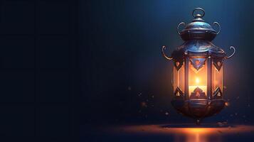 AI generated Islamic lantern with a lit candle religion background photo