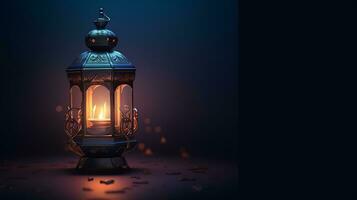 AI generated Islamic lantern with a lit candle religion background photo