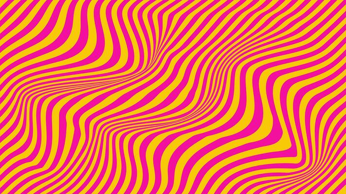 Groovy hippie 70s background, striped wave texture in trendy retro psychedelic style. Vector illustration