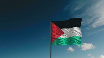 AI generated Palestine Flag Isolated on the Blue Sky with Copy Space photo