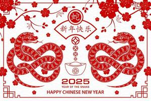 Happy Chinese new year 2025 Zodiac sign, year of the Snake vector