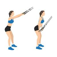 Woman doing straight arm Rope lat pulldown exercise. vector