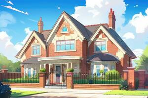 AI generated house front view british style house photo