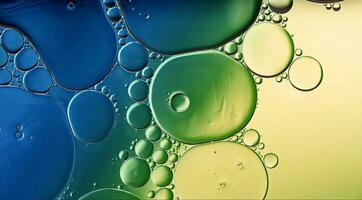 Abstract Colorful Food Oil Drops Bubbles and spheres Flowing on Water Surface photo