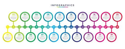 Infographic template with 20 circle options for presentation and data visualization. Business process chart. Diagram with twenty steps to success vector