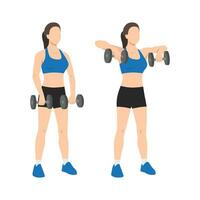 Woman doing upright dumbbell rows exercise. vector