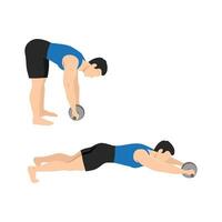 Man doing standing abdominal roller exercise side view. vector