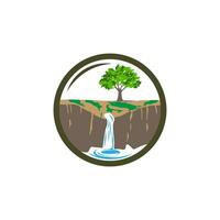 Waterfall River Mountain Forest Cloud Logo Vector,Waterfall Logo Design Vector Template.