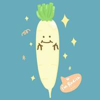 Cute white radish daikon cartoon character vector