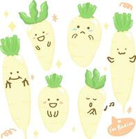 Cute white radish daikon cartoon character vector