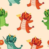Seamless pattern with cute chinese dragons. Chinese new year 2024. Vector flat illustration.