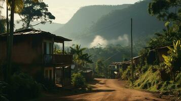 AI generated Generative AI, Brazilian beautiful aesthetic landscape with mountains, muted colors, amazonian nature photo