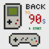 90s video console gaming pixel art style, back to 90s gamer vector