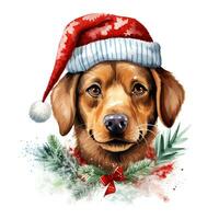 AI generated Generative AI, cute dog animal, pet in Christmas hat and ugly sweaters, watercolor style. photo