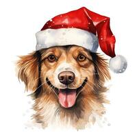 AI generated Generative AI, cute dog animal, pet in Christmas hat and ugly sweaters, watercolor style. photo