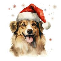 AI generated Generative AI, cute dog animal, pet in Christmas hat and ugly sweaters, watercolor style. photo