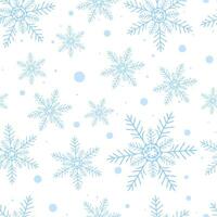 sin costura modelo con azul copos de nieve en blanco antecedentes. plano línea nevando iconos, linda nieve copos repetir fondo de pantalla. bonito elemento para Navidad bandera, envase. nuevo año tradicional ornamento vector