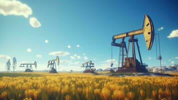 AI generated Oil Pumps with Blue Sky photo