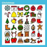 collection of christmas icons with flat design style and outlined, hand drawn icons vector