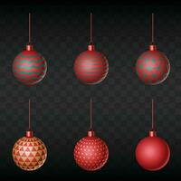 Red Christmas Decorations ornaments clipart Set Xmas balls vector
