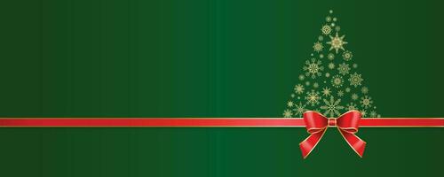 christmas green background with red ribbon and snow flakes vector