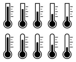 collection of thermometer icons symbols for measuring body temperature. vector isolated on white background, modern and simple flat design.