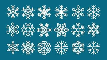 White snowflakes vector set on blue background