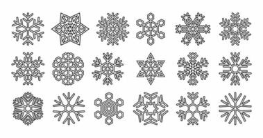 Cute snowflakes collection isolated on white background. Flat outline snow icons. New year ornament. vector