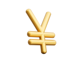 Yen Symbol made of gold with reflection. 3d illustration png