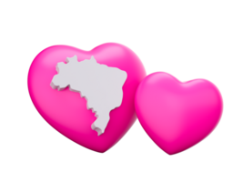 3d brillante rosado corazones con 3d blanco mapa de Brasil , 3d ilustración png