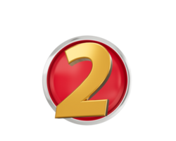 Gold Nummer 2 Gold Nummer zwei auf gerundet rot Symbol, 3d Illustration png