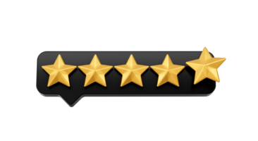 3d Five Golden Shiny Rating Stars Symbol With 3d Black Chat Icon 3d illustration png