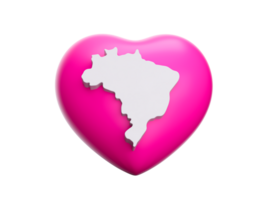 3d rosa cuore con 3d bianca carta geografica di brasile , 3d illustrazione png