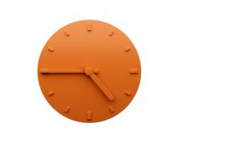 Minimal Orange clock four forty five o clock quarter to Five abstract Minimalist wall clock 3d Illustration png