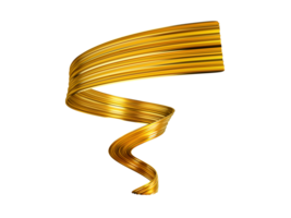Trazo de pincel de pintura dorada 3d o raya de tela de seda dorada cinta de lujo flecha espiral ilustración 3d png