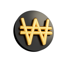 Golden won Currency Icon Isolated, 3D gold won symbol , 3D illustration png