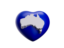 3d blu cuore con 3d bianca carta geografica di Australia , 3d illustrazione png